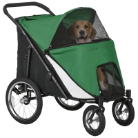 PawHut Foldable Pet Stroller, with Washable Cushion, Storage Bags, Safety Leash, for Medium, Large Dogs, Cats - Green(m-1)