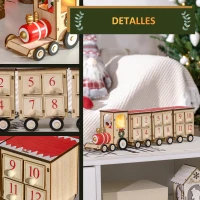 HOMCOM Calendario de Adviento de Navidad con Luz LED Decoración Navideña Modelo Tren 40x8x11 cm Natural(m-6)