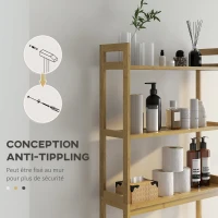 kleankin Meuble étagères de rangement dessus toilette WC en bambou 3 étagères pour salle de bain 68 x 20 x 165 cm naturel(m-7)