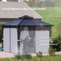 Outsunny 3 x 3(m) Hardtop Gazebo Canopy with 7mm Double Polycarbonate Roof, Garden Gazebo Permanent Pavilion with Mosquito Netting and Curtains for Patio, Deck, Dark Grey(m-8)