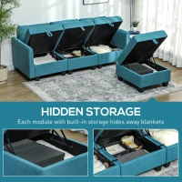 HOMCOM 'L' Shape Modular Sofa, with Storage - Light Blue(m-5)