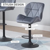 HOMCOM Adjustable Bar Stools Set of 2, Armless Upholstered Swivel Counter Chairs, Barstools with Back, Footrest, Dark Grey(m-5)