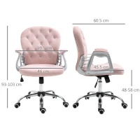 Vinsetto Office Chair, Swivel Desk Chair, Velvet Vanity Chair with Adjustable Height and Rolling Wheels for Home Work Study, Pink(m-3)