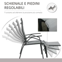 Outsunny Set da Giardino con 2 Sedie a Sdraio Reclinabili Imbottite e Tavolino in Vetro, Grigio(m-4)
