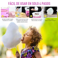 HOMCOM Máquina de Algodón de Estilo Retro con Medidor y 10 Palos de Bambú Acero Inoxidable y Aluminio 30x30x28 cm Rosa(m-4)