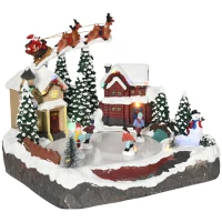 HOMCOM Weihnachtsdeko, Weihnachtsdorf, 13 bunte LEDs, bewegliche Schlittschuhläufer, 30 x 24,5 x 23cm(m-1)