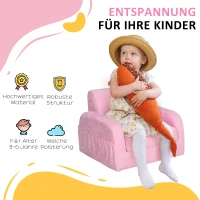 HOMCOM 2-in-1 Kindersessel, Minisessel, Kindersofa für 3-4 Jahre alt, Liegefunktion, Rosa, 47 x 45 x 38 cm(m-4)