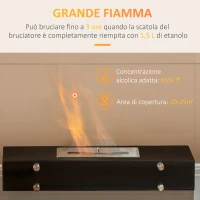HOMCOM Camino Bioetanolo in Metallo e Vetro, 3h di Combustione con Serbatoio 1.5L e Copertura 25m², 60x26x50 cm, Nero(m-4)