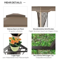 Outsunny Pavillon Gartenpavillon 3,65 x 3 m Gartenzelt Festzelt Partyzelt mit 4 x Moskitonetz atmungsaktivem Doppeldach Metall Polyester Braun+Beige(m-6)