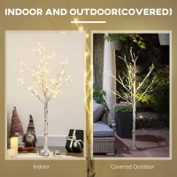 HOMCOM 4ft Artificial White Birch Tree Light with Warm White Pre-Lit LED Light for Indoor and Covered Outdoor Use(m-7)