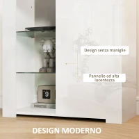 HOMCOM Mobile Contenitore a LED con 3 Ripiani Aperti e Armadietto a 2 Livelli, in Legno e Vetro, 75x40.1x83 cm, Bianco(m-7)