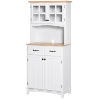 HOMCOM Freestanding Kitchen Cupboard, Kitchen Storage Cabinet with Framed Glass Doors, 2 Drawers, Microwave Counter, White(m-11)