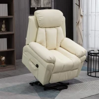 HOMCOM Fauteuil de Relaxation électrique Fauteuil releveur inclinable avec Repose-Pied Ajustable revêtement synthétique crème(m-2)