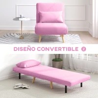 HOMCOM Sofá Cama Individual Tapizado en Lino con Respaldo Ajustable en 5 Posiciones y Almohada 72x75x85 cm Rosa(m-4)