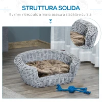 PawHut Cuccia per Gatti Cani Animali Domestici con Cuscino Morbido per Interno Rattan 57 × 46 × 17.5cm(m-4)
