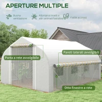 Outsunny Serra da Giardino 4x3m a Tunnel con Copertura in PE, Porta e 8 Finestre Avvolgibili, Bianco(m-4)