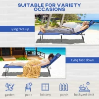 Outsunny Outdoor Folding Sun Lounger Set of 2 with Face Hole, 4 Level Adjustable Backrest Reclining Garden Lounger, Garden Recliner Sunbed with 600 D Oxford Cloth Seat and Pillow for Beach, Blue(m-5)