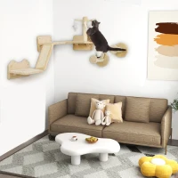 PawHut Katzen Kletterwand Set mit Kratzpfosten, Sprungplattformen und Spielbällen, zum Klettern und Ausruhen, Beige(m-2)