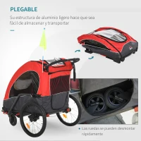 HOMCOM Remolque Infantil 3 en 1 para Bicicleta Carrito para Correr de 2 Plazas para Niños de +6 Meses Plegable Ruedas Giratorias y Manillar Ajustable 150x85x107 cm Rojo(m-6)