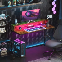 HOMCOM 120cm Computer Desk with LED Lights and Power Outlets, Gaming Desk with Monitor Stand, Computer Table with Remote for Home Office Study, Rustic Brown(m-8)