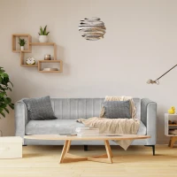 HOMCOM Divano 3 Posti in Velluto Grigio con 5 Piedini e Doghe, 199x72x75cm(m-2)