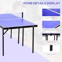HOMCOM Folding 5ft Mini Compact Table Tennis Top Ping Pong Table Set Professional Net Games Sports Training Play Blue(m-4)