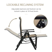 Outdoor Set of 2 Outdoor Sun Lounger 10-Position Adjustable Texteline Folding Reclining Chairs with Footrest for Patio Garden, Beige(m-5)