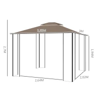 Outsunny Pavillon Gartenpavillon 3,65 x 3 m Gartenzelt Festzelt Partyzelt mit 4 x Moskitonetz atmungsaktivem Doppeldach Metall Polyester Braun+Beige(m-3)
