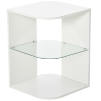 HOMCOM Beistelltisch 3-Schicht moderner Nachttisch mit 2 Ablagefächern geeignet für Wohnzimmer Schlafzimmer Material aus Spanplatte gehärtetem Glas Weiß 40 x 40 x 56 cm