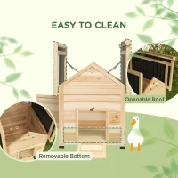PawHut Wooden Duck House with Double Doors, Openable Roof, Ventilation Holes, Removable Base, Natural Wood Finish(m-4)