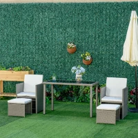 Outsunny 2 Seater Rattan Cube Garden Furniture Set, Rattan Dining Set with Cushions, Outdoor Dining Table and Chairs with 2 Armchairs, 2 Stools, Rectangular Glass Top Table for Patio, Balcony, Grey(m-2)