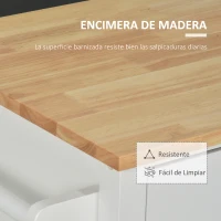 HOMCOM Isla de Cocina con Ruedas Mueble Auxiliar de Cocina con Cajón Estantes y Barra Lateral 107,5x48x89 cm Blanco(m-5)