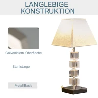 HOMCOM Tischlampe mit drehbarem Kristallwürfel, Metallsockel und Lampenschirm, Lampensockel E14, Metall, Polyestergewebe, Kristallglas, cremeweiß 20x20x47 cm(m-6)