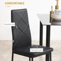 HOMCOM Set de 4 Sillas de Comedor Tapizadas de Piel Sintética con Respaldo Alto y Patas de Metal 41x50x97 cm Negro(m-6)