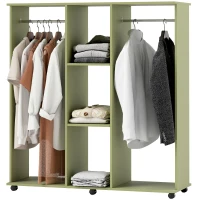 HOMCOM Open Wardrobe Double Mobile Storage Shelves Organizer W/6 Wheels-Green(m-11)