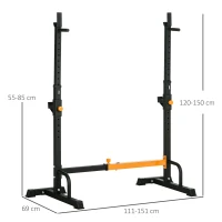 HOMCOM Support pour haltères avec poignée repose haltères rack Squats hauteur largeur réglables charge max. 150 kg acier noir(m-3)