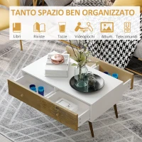 HOMCOM Tavolino da Salotto in Stile Nordico con 4 Cassetti, 100x53.3x45cm - Bianco e Color Legno(m-5)