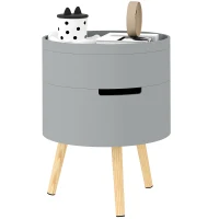 HOMCOM 3-Tier Coffee Table, Round End Table with 2 Hidden Compartments and Detachable Tray, Side Table with Storage for Living Room, Grey(m-1)