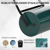 Outsunny Rasenwalze Gartenrolle Gartenwalze mit U-Griff 31 cm Durchmesser 30 cm Arbeitsbreit 40 L Wasser-/Sandfüllunge Metall Grün(m-5)