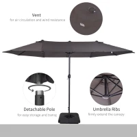 Outsunny 4.6m Garden Parasol Double-Sided Sun Umbrella Patio Market Shelter Canopy Shade with Weight Base, Grey(m-6)