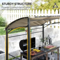 Outsunny 2.2 x 1.5 m BBQ Grill Gazebo Tent, Garden Grill with Metal Frame, Curved Canopy and 10 Hooks, Outdoor Sun Shade, Khaki(m-6)