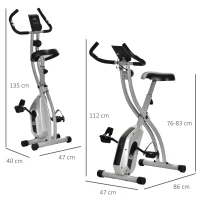 HOMCOM Heimtrainer X-Bike Fahrradtrainer mit 8 stufig einstellbarem Magnetwiderstand faltbares Fitnessfahrrad höhenverstellbar LCD Trainingscomputer Handpulssensoren Silber+Schwarz 86 x 47 x 112 cm(m-3)