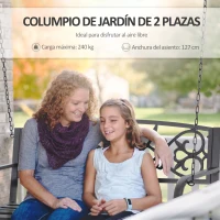 Outsunny Banco Columpio de 2 Plazas Banco Colgante con Reposabrazos para Jardín Terraza Exterior 127x59,5x52 cm Negro(m-4)
