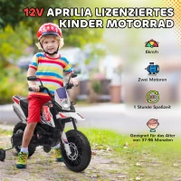 AIYAPLAY 12V Kinder-Motorrad mit Stützrädern, LED-Lichtern, Musik, USB, Elektro-Motorrad für Jungen und Mädchen, Weiß(m-4)