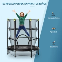 HOMCOM Cama Elástica Infantil Ø140x160 cm Trampolín para Niños de +3 Años con Red de Seguridad y Marco de Acero para Interior y Exterior Negro(m-7)