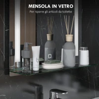 kleankin Specchio per Bagno con Luce LED Regolabile a 3 Colori e Mensola in Vetro, 50x12x70 cm, Argento(m-4)
