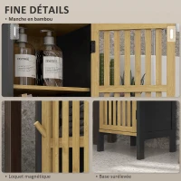 HOMCOM Meuble bas de salle de bain en bambou avec placard 1 porte niche ouverte 32 x 30 x 90,5 cm, noir et bois(m-7)