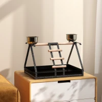 PawHut Parrot Stand Bird Stand w/Wood Perch Ladder Feeder Removable Tray(m-10)