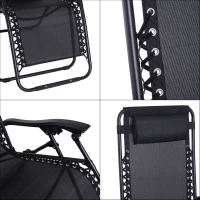 Outsunny Lot de 2 chaises Longues Bain de Soleil Pliables zéro de gravité Dossier inclinable Table d'appoint Acier Noir(m-6)