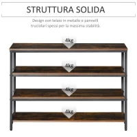 HOMCOM Scaffale Stile Industriale 4 Ripiani, Mobile Libreria per Soggiorno, Ingresso, Camera da Letto, Metallo e Legno, Marrone, 100x30x72cm(m-7)